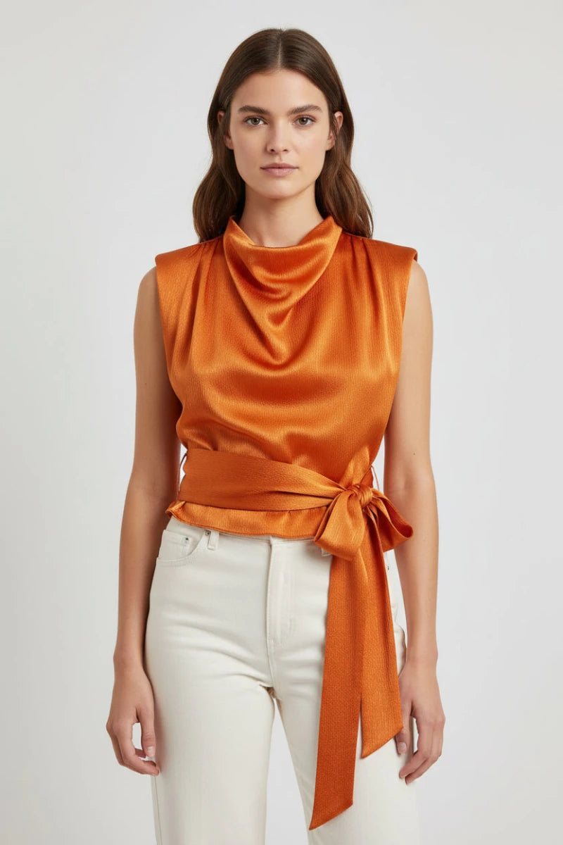 Satin Ribbon Back Top – Elegant Sleeveless Statement Blouse. - GoSobiShop Boutique