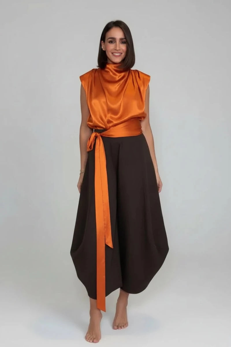 Satin Ribbon Back Top – Elegant Sleeveless Statement Blouse. - GoSobiShop Boutique