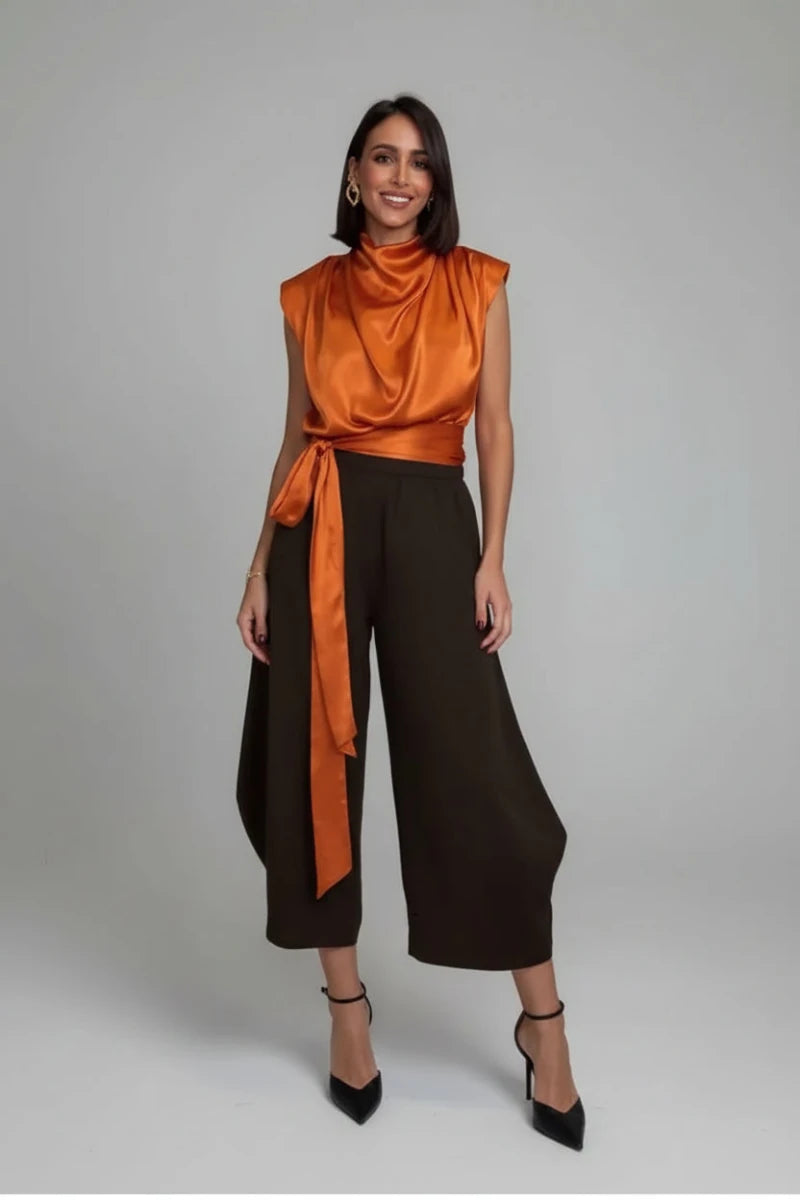 Satin Ribbon Back Top – Elegant Sleeveless Statement Blouse. - GoSobiShop Boutique