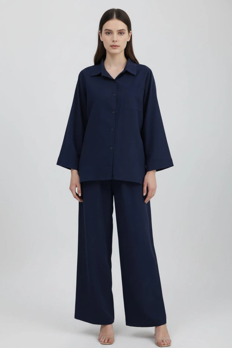 Satin striped oversized shirt and wide legs pants set. - GoSobiShop Boutique