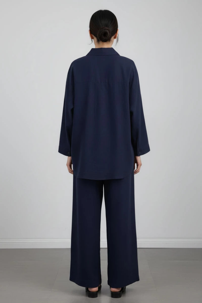 Satin striped oversized shirt and wide legs pants set. - GoSobiShop Boutique