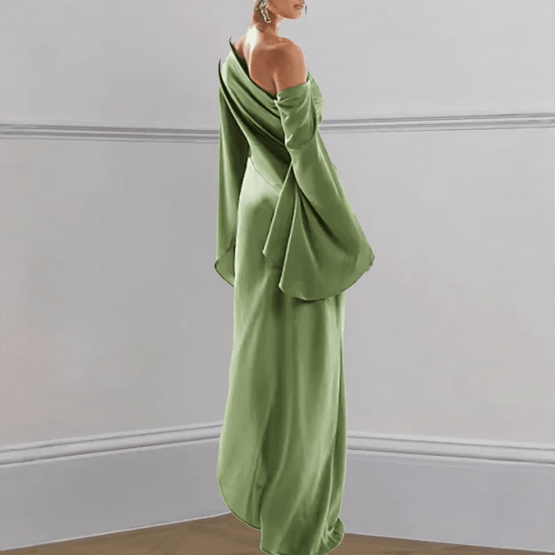 Sexy one shoulder off silk green maxi dress - GoSobiShop Boutique