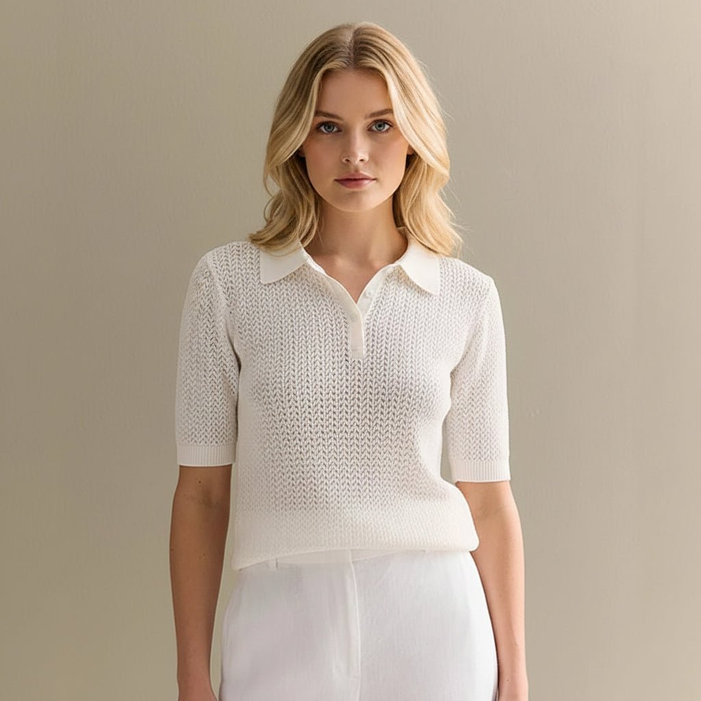 Short Sleeve Knitted Lapel Summer Top – Loose Fit Casual Pullover Blouse - GoSobiShop Boutique