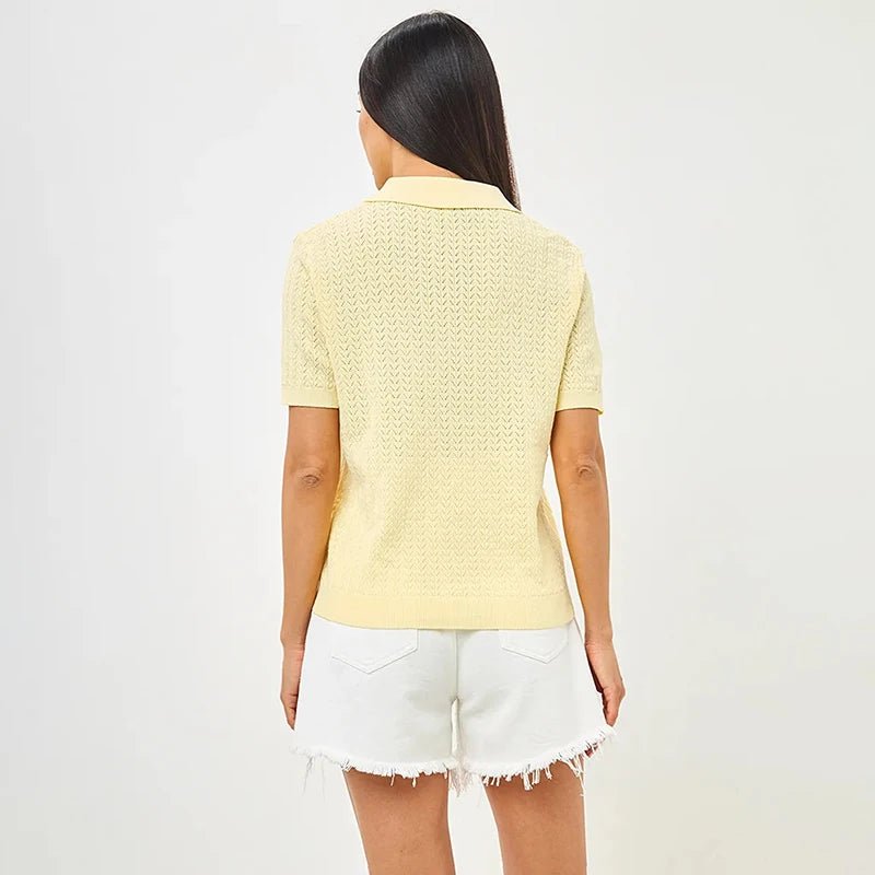 Short Sleeve Knitted Lapel Summer Top – Loose Fit Casual Pullover Blouse - GoSobiShop Boutique