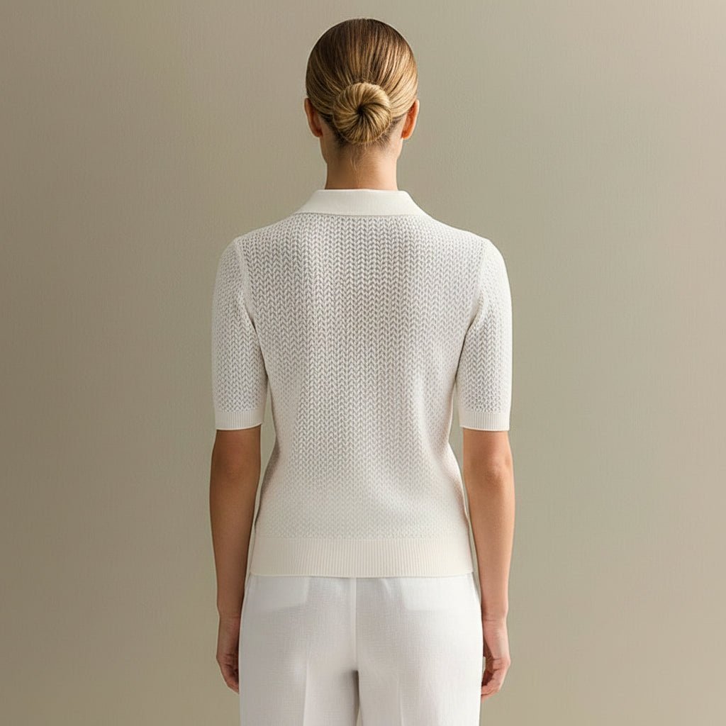 Short Sleeve Knitted Lapel Summer Top – Loose Fit Casual Pullover Blouse - GoSobiShop Boutique