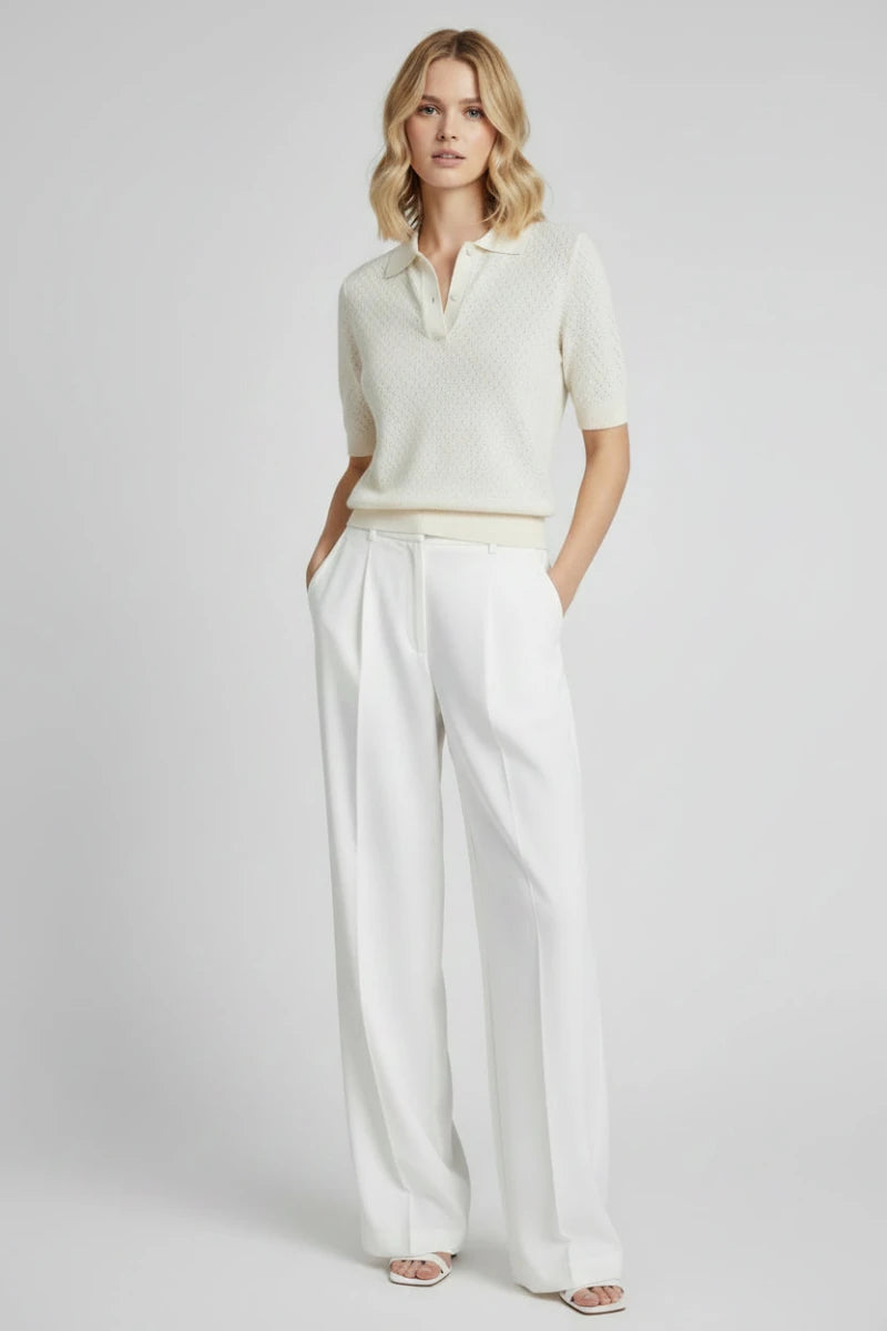 Short Sleeve Knitted Lapel Summer Top – Loose Fit Casual Pullover Blouse - GoSobiShop Boutique