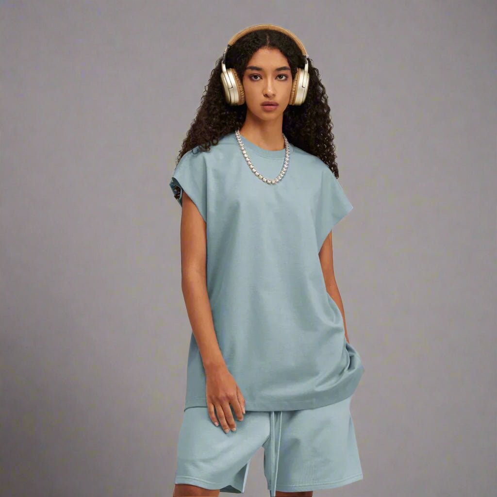 Sleeveless tee oversized raw edge tank top - GoSobiShop Boutique