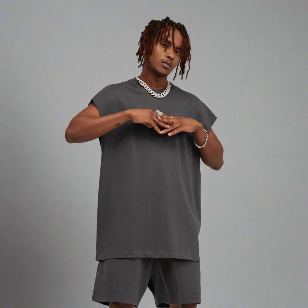 Sleeveless tee oversized raw edge tank top - GoSobiShop Boutique
