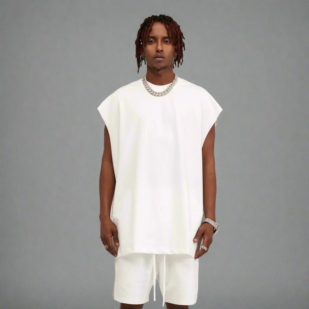 Sleeveless tee oversized raw edge tank top - GoSobiShop Boutique