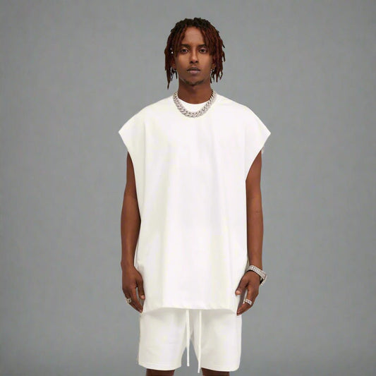 Sleeveless tee oversized raw edge tank top - GoSobiShop Boutique