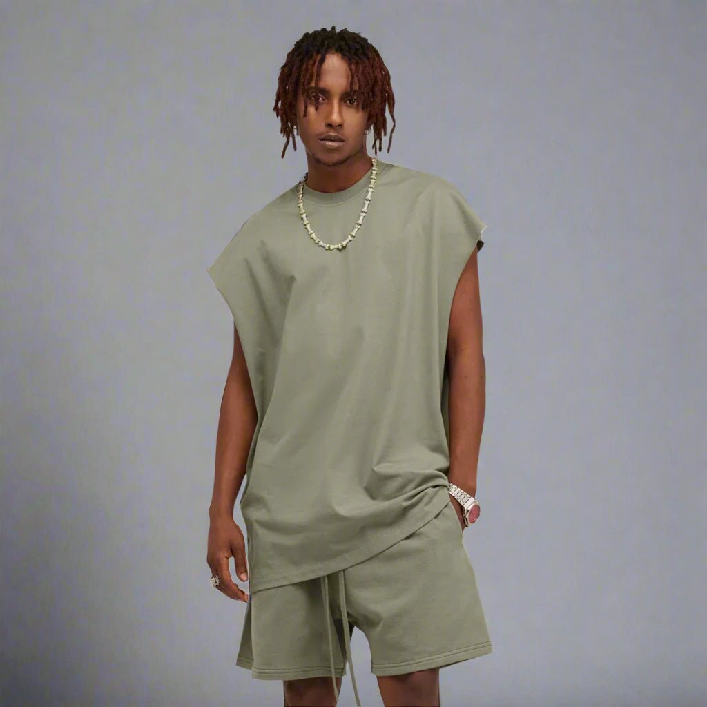 Sleeveless tee oversized raw edge tank top - GoSobiShop Boutique