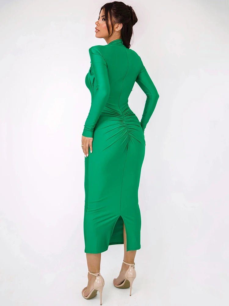 Slit lux neck buckle rushed maxi dress - GoSobiShop Boutique