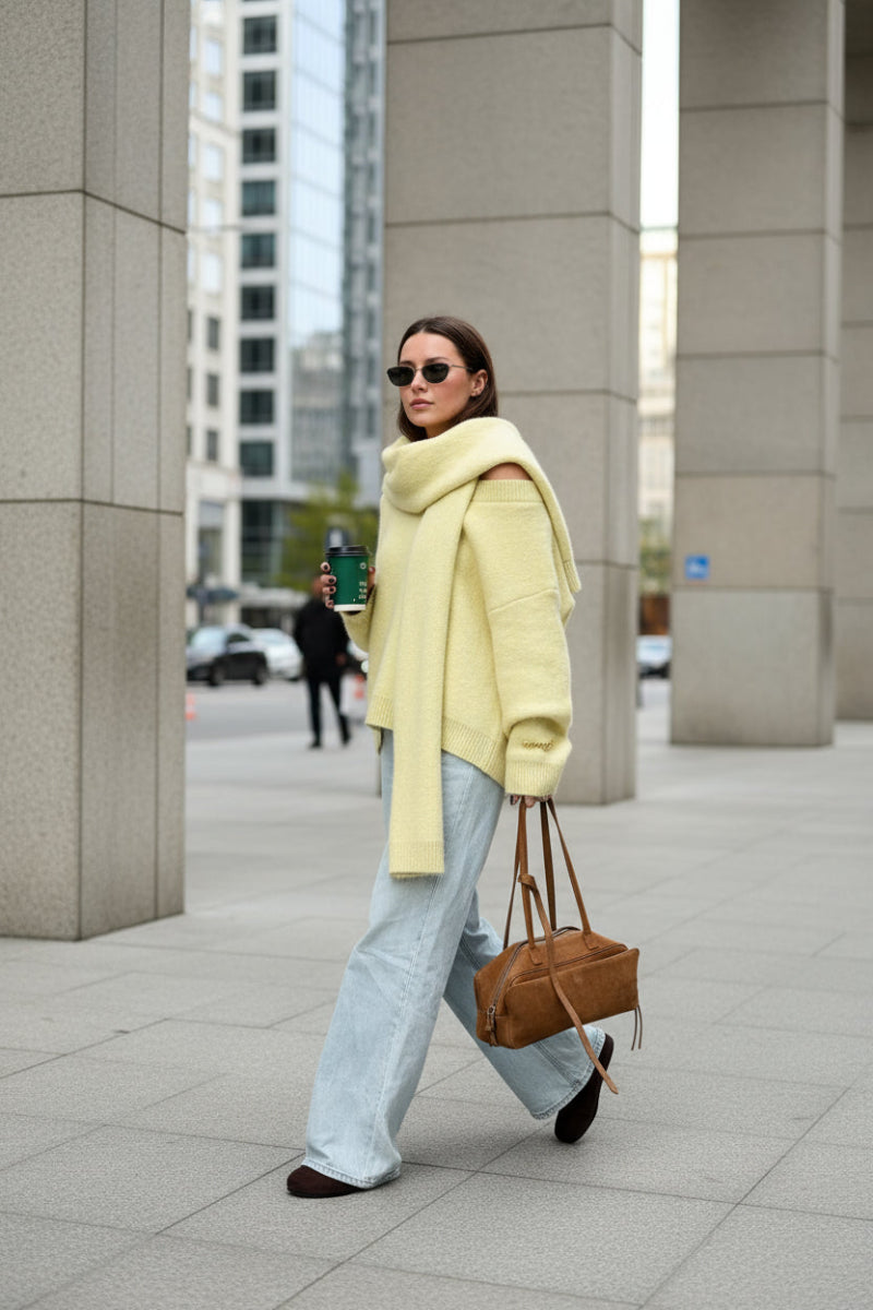 Soft Loose V Neck Wool Sweater and matching scarf - GoSobiShop Boutique