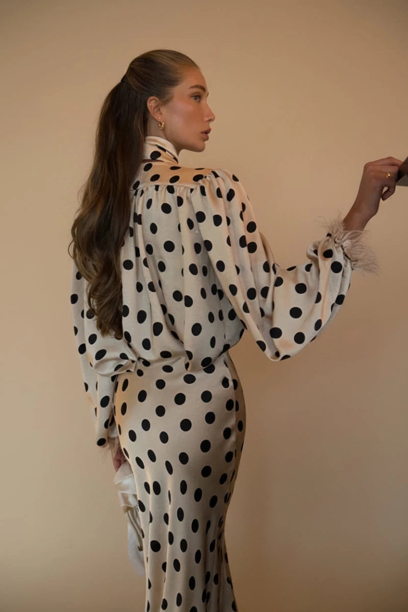 polka dot long sleeve dress Stacy Satin Polka Dot Long Sleeve Maxi Dress polka dot long sleeve dress Stacy Satin Polka Dot Long Sleeve Maxi Dress