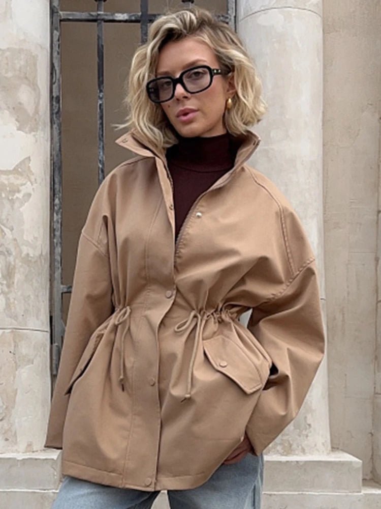 Tessy stand collar cropped trench jacket raincoat. - GoSobiShop Boutique