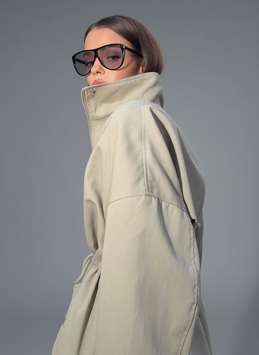 Tessy stand collar cropped trench jacket raincoat. - GoSobiShop Boutique