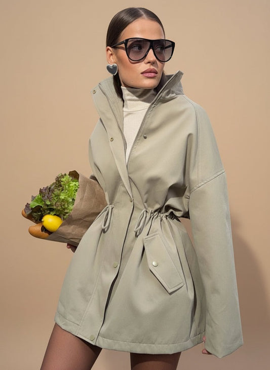 Tessy stand collar cropped trench jacket raincoat. - GoSobiShop Boutique