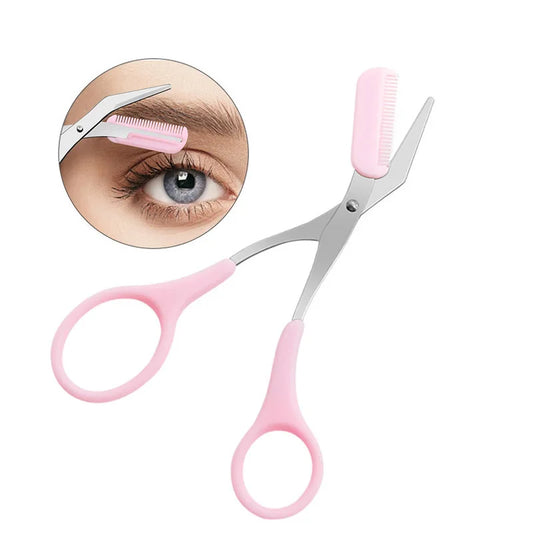 Pink Eyebrow Trimming Scissors with Comb