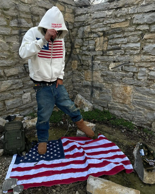 USA flag rhinestones hoodie street wear. - GoSobiShop Boutique