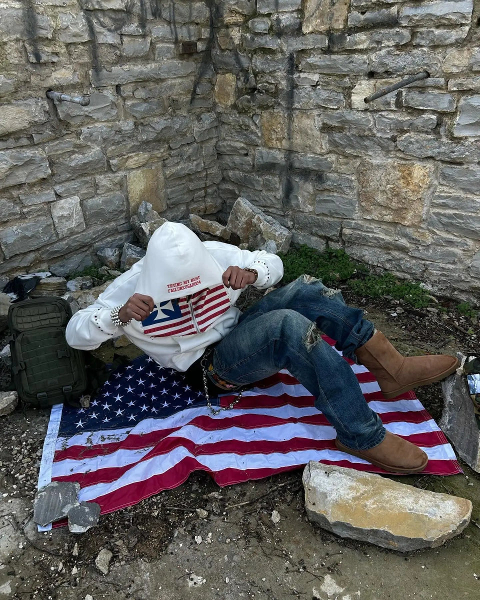 USA flag rhinestones hoodie street wear. - GoSobiShop Boutique