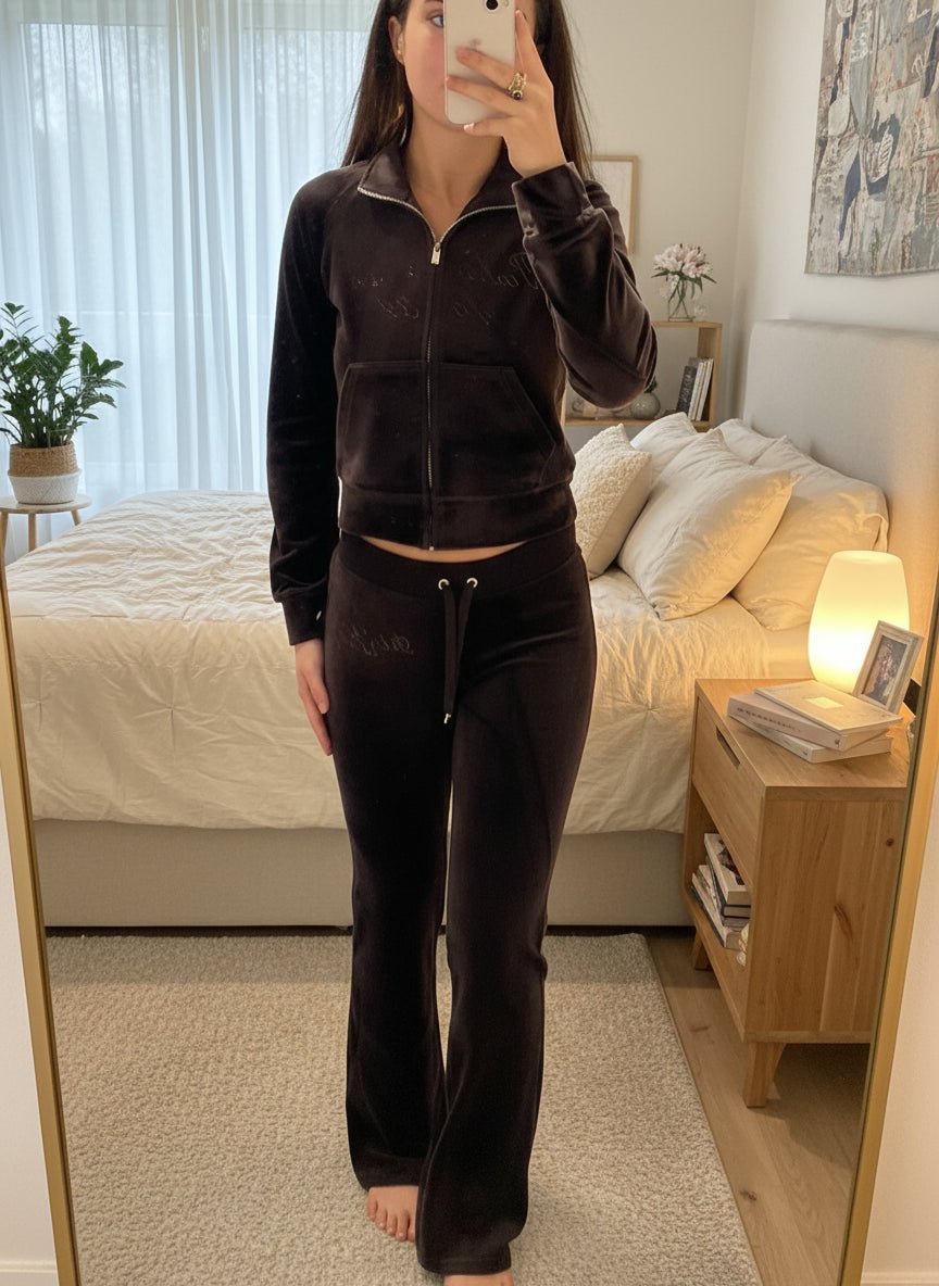 Velvet hoodless zipper sweatshirt and velvet sweatpants velvet tracksuit set - GoSobiShop Boutique