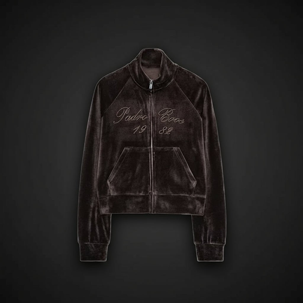 Velvet hoodless zipper sweatshirt and velvet sweatpants velvet tracksuit set - GoSobiShop Boutique