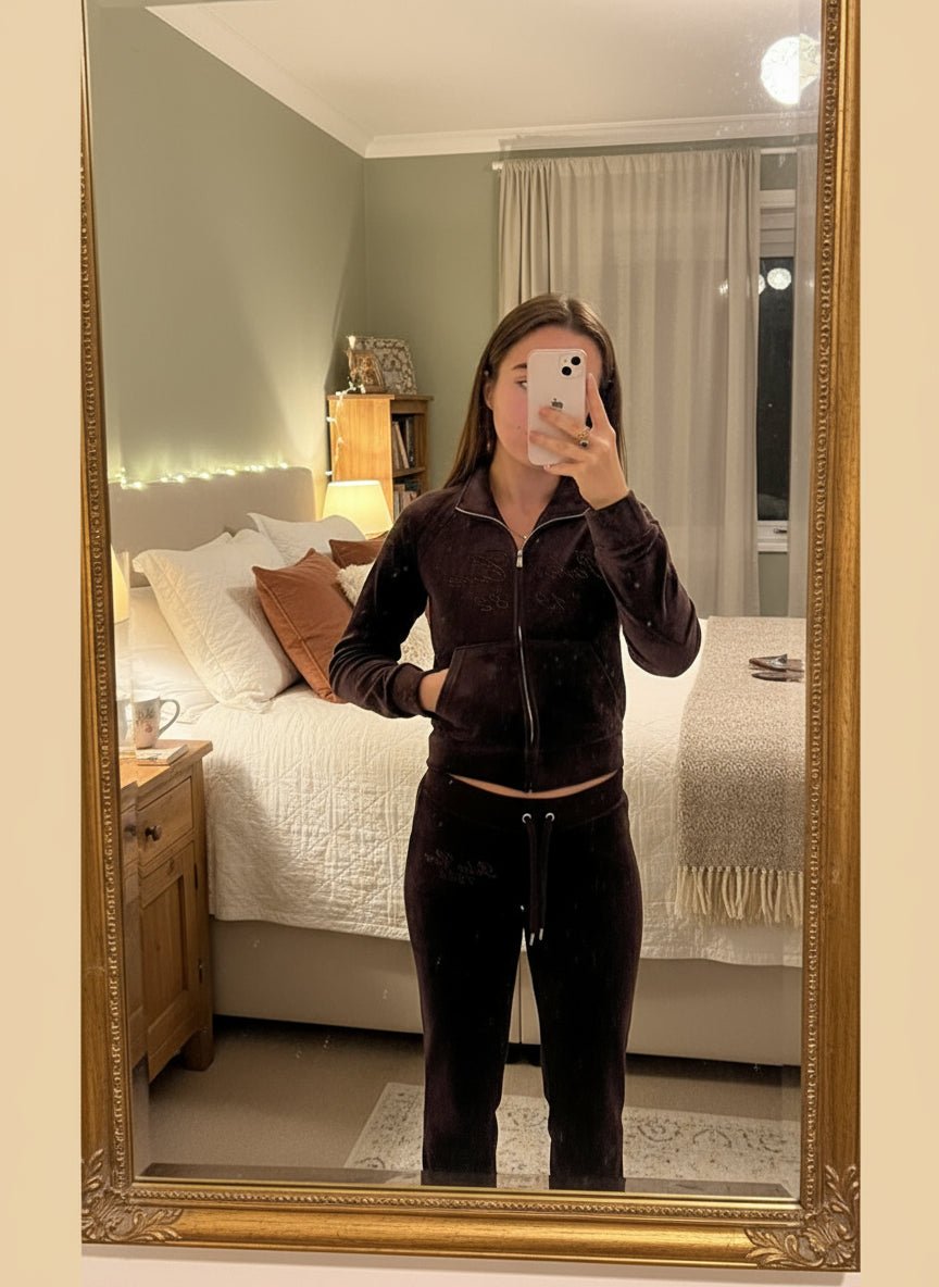 Velvet hoodless zipper sweatshirt and velvet sweatpants velvet tracksuit set - GoSobiShop Boutique