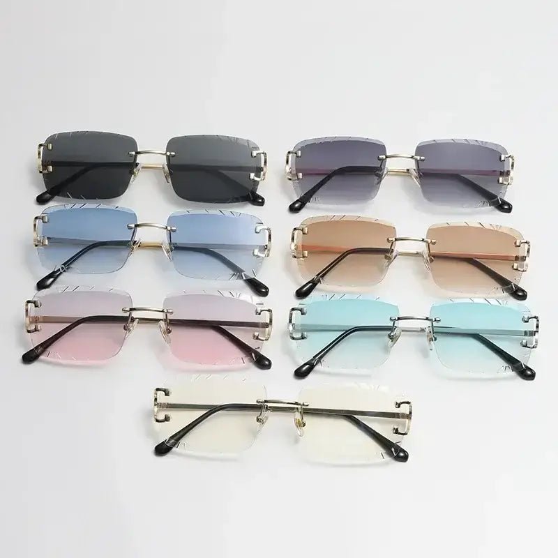 Vintage frame square rimless glasses cartier cut UV 400 protection - GoSobiShop Boutique