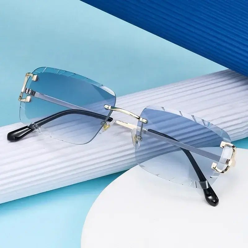 Product photo of Vintage frame square rimless glasses cut UV 400 protection