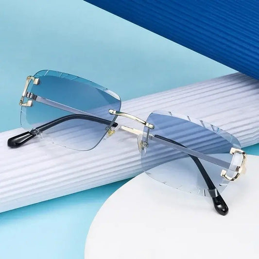 Vintage frame square rimless glasses cartier cut UV 400 protection - GoSobiShop Boutique