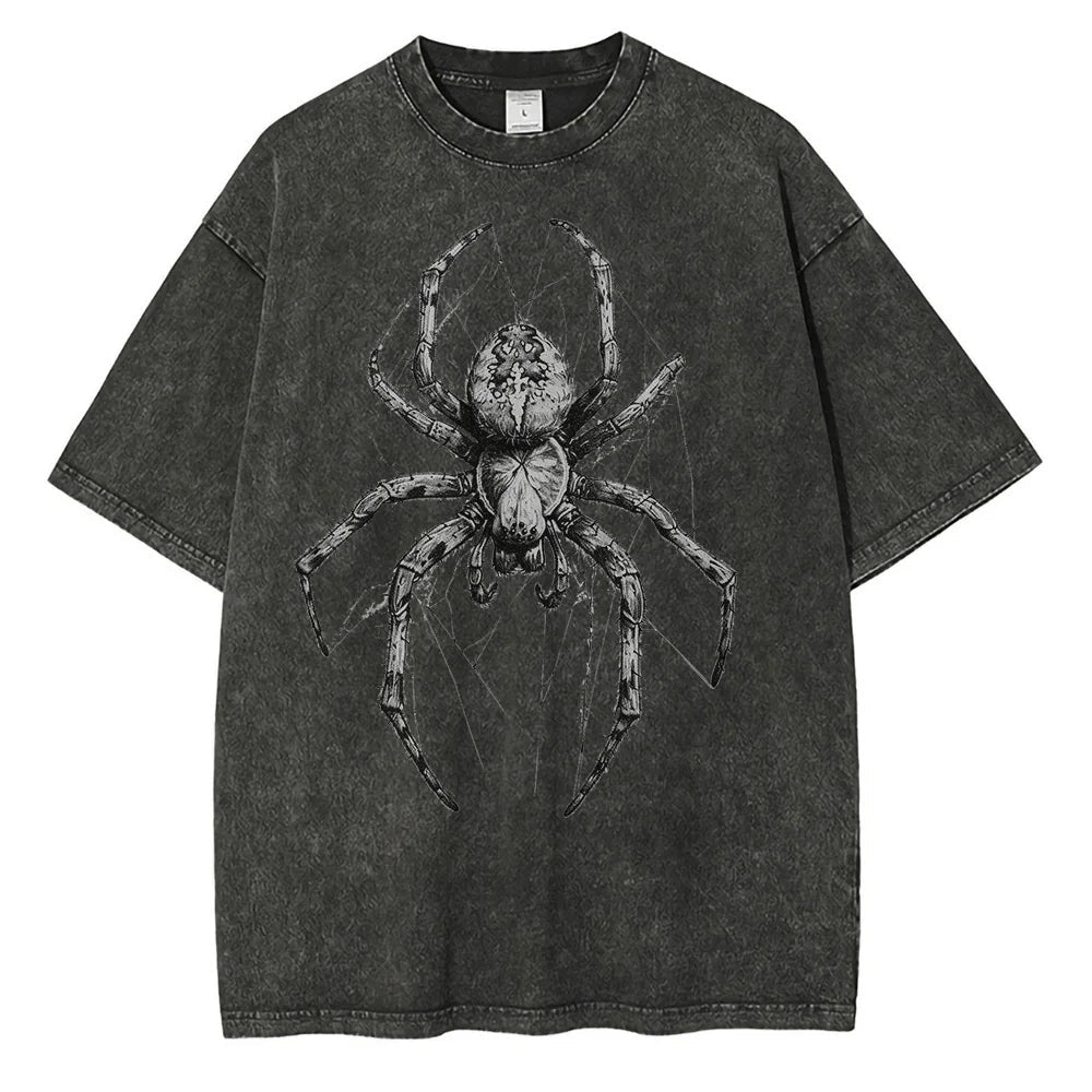 Vintage washed spider Hand Drawn Graphic oversized tees - GoSobiShop Boutique