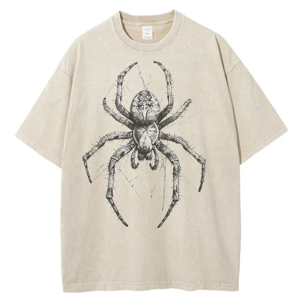 Vintage washed spider Hand Drawn Graphic oversized tees - GoSobiShop Boutique