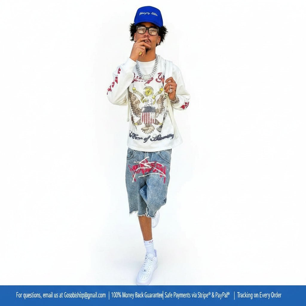 Washed red graffiti jorts luxury street wear. - GoSobiShop Boutique
