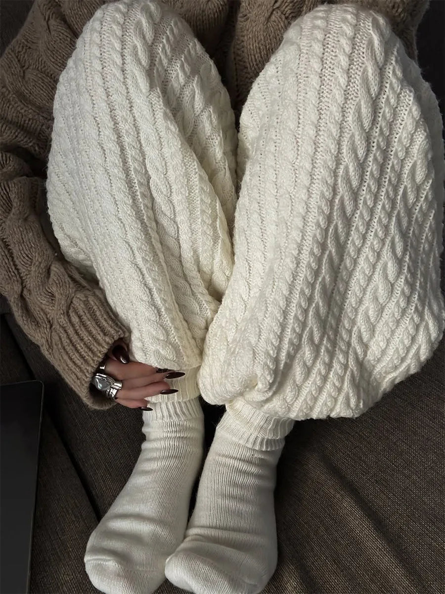 Winter oversized wide knit trousers loungewear. - GoSobiShop Boutique