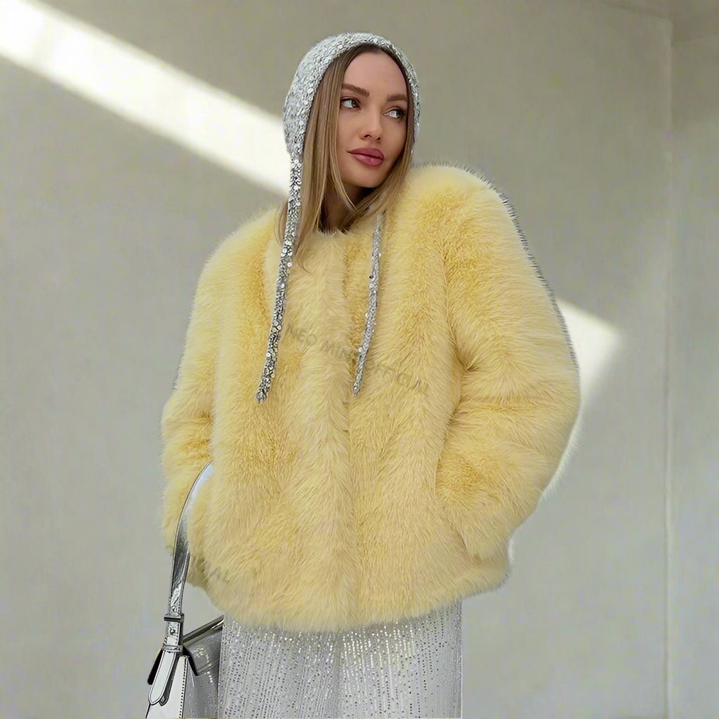 Yellow Faux Fur jacket fall coat - GoSobiShop Boutique