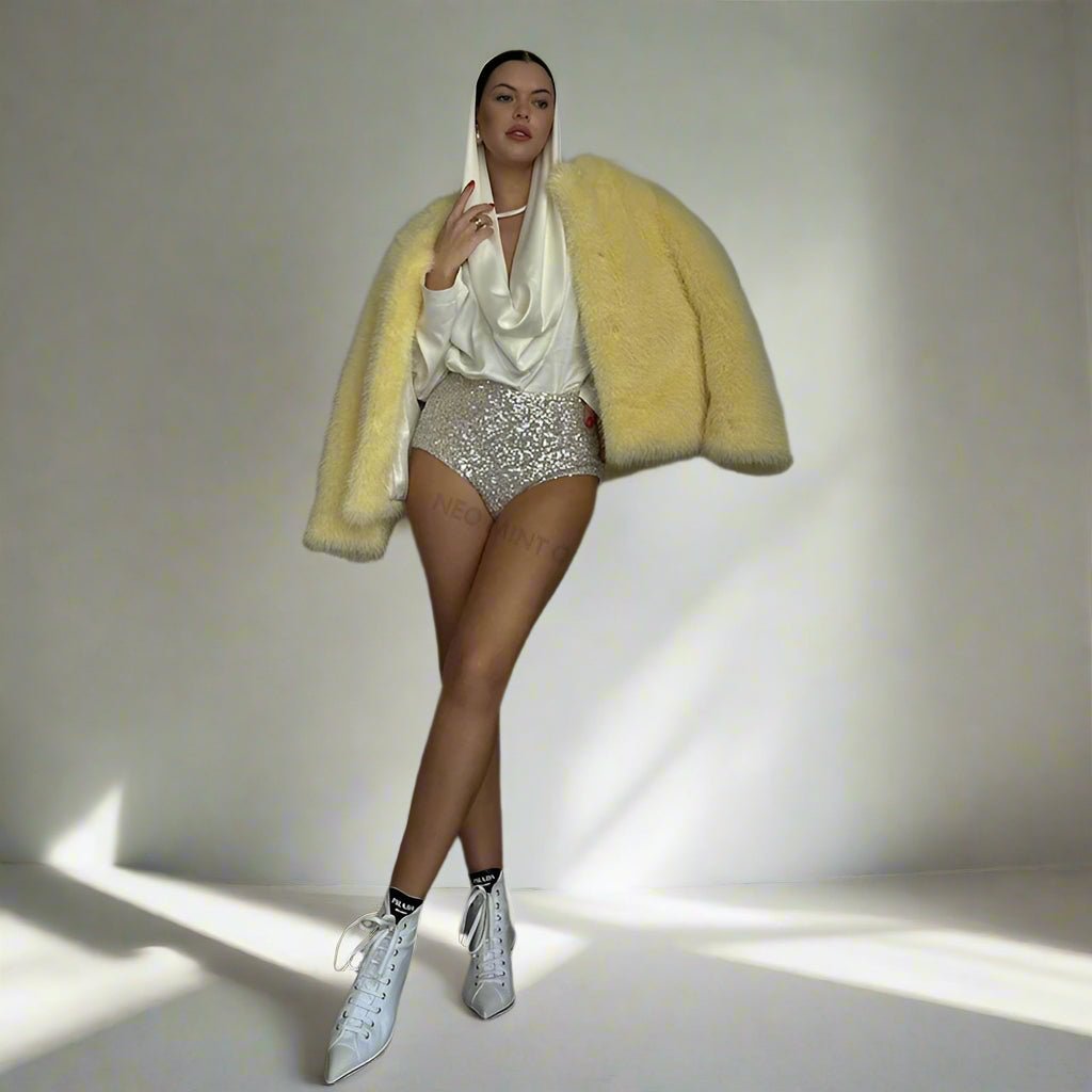 Yellow Faux Fur jacket fall coat - GoSobiShop Boutique