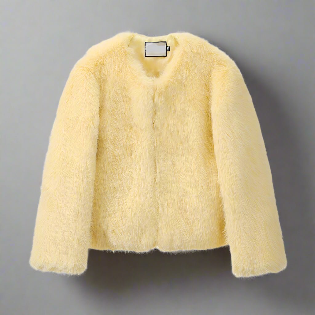 Yellow Faux Fur jacket fall coat - GoSobiShop Boutique