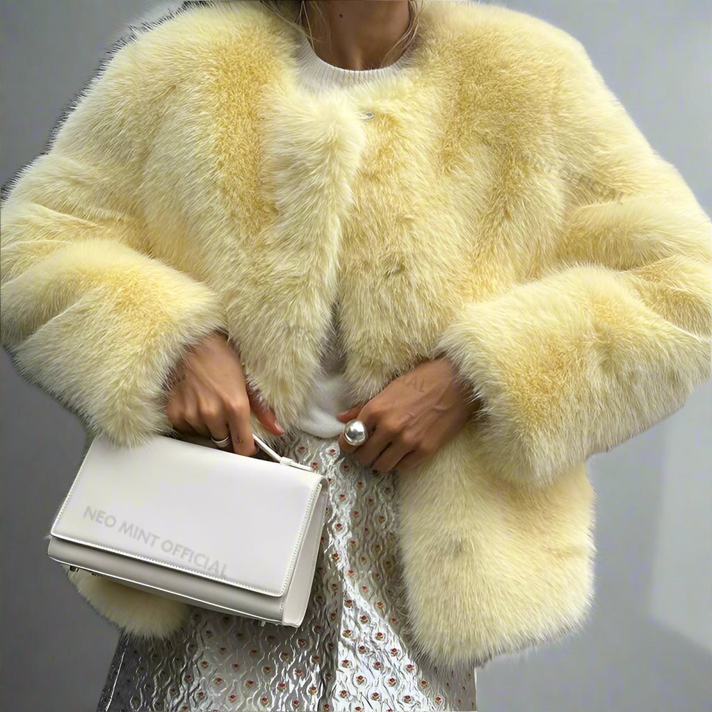 Yellow Faux Fur jacket fall coat - GoSobiShop Boutique