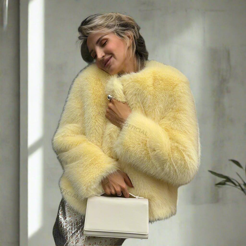 Yellow Faux Fur jacket fall coat - GoSobiShop Boutique