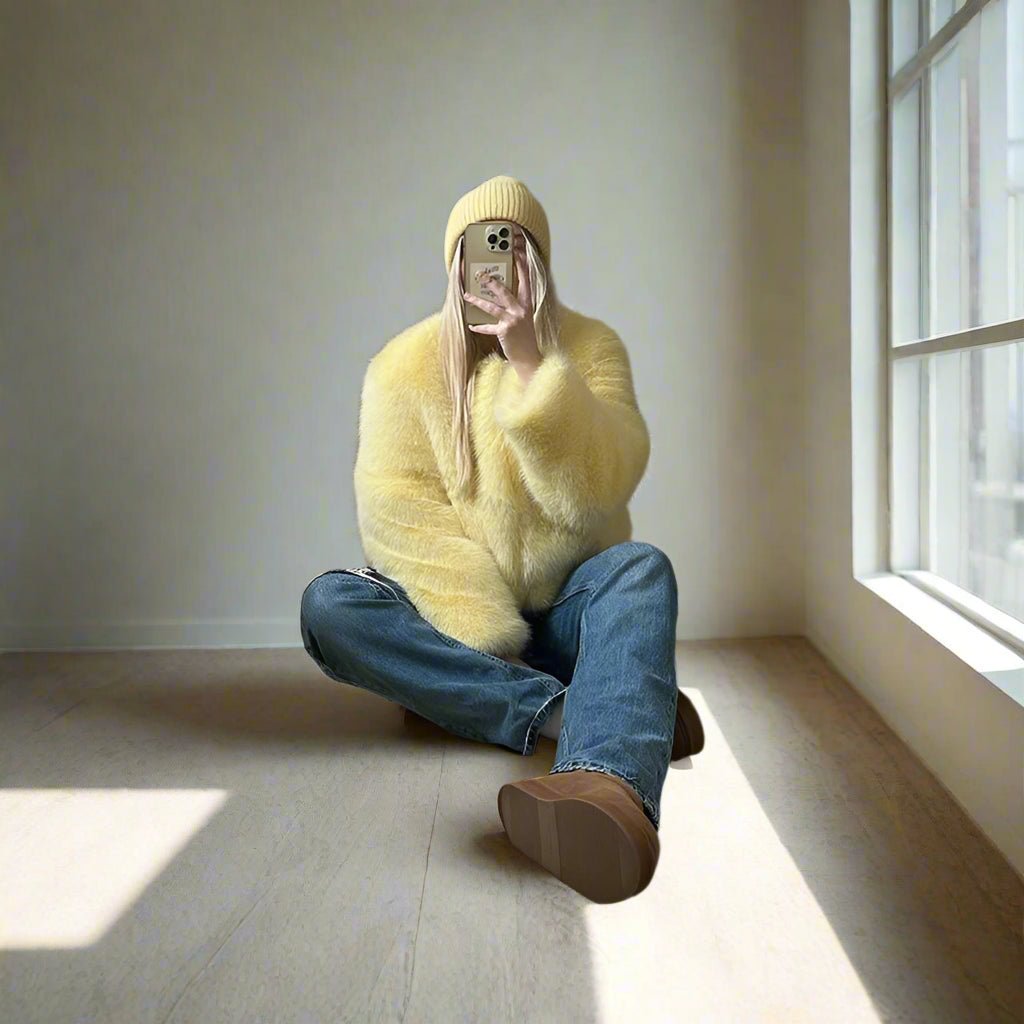 Yellow Faux Fur jacket fall coat - GoSobiShop Boutique