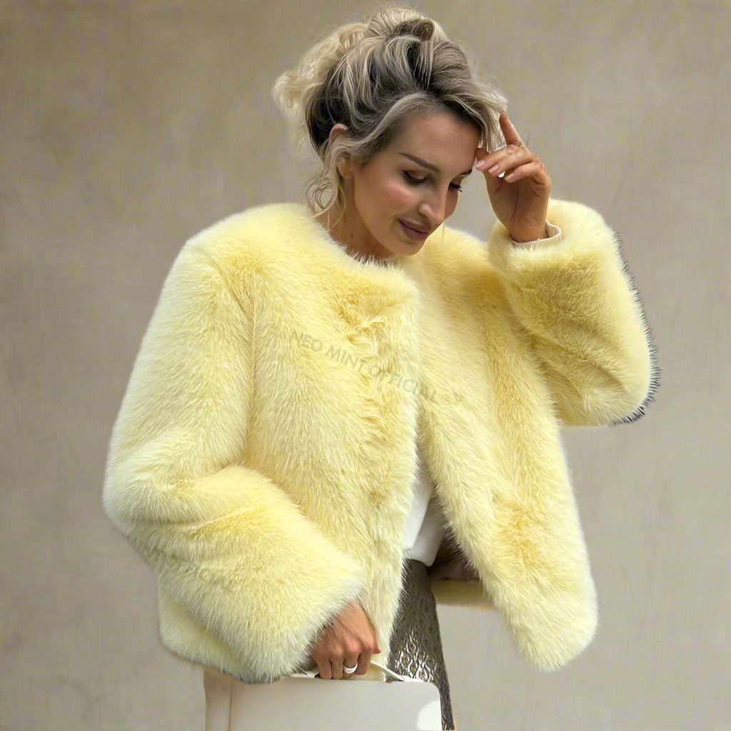 Yellow Faux Fur jacket fall coat - GoSobiShop Boutique