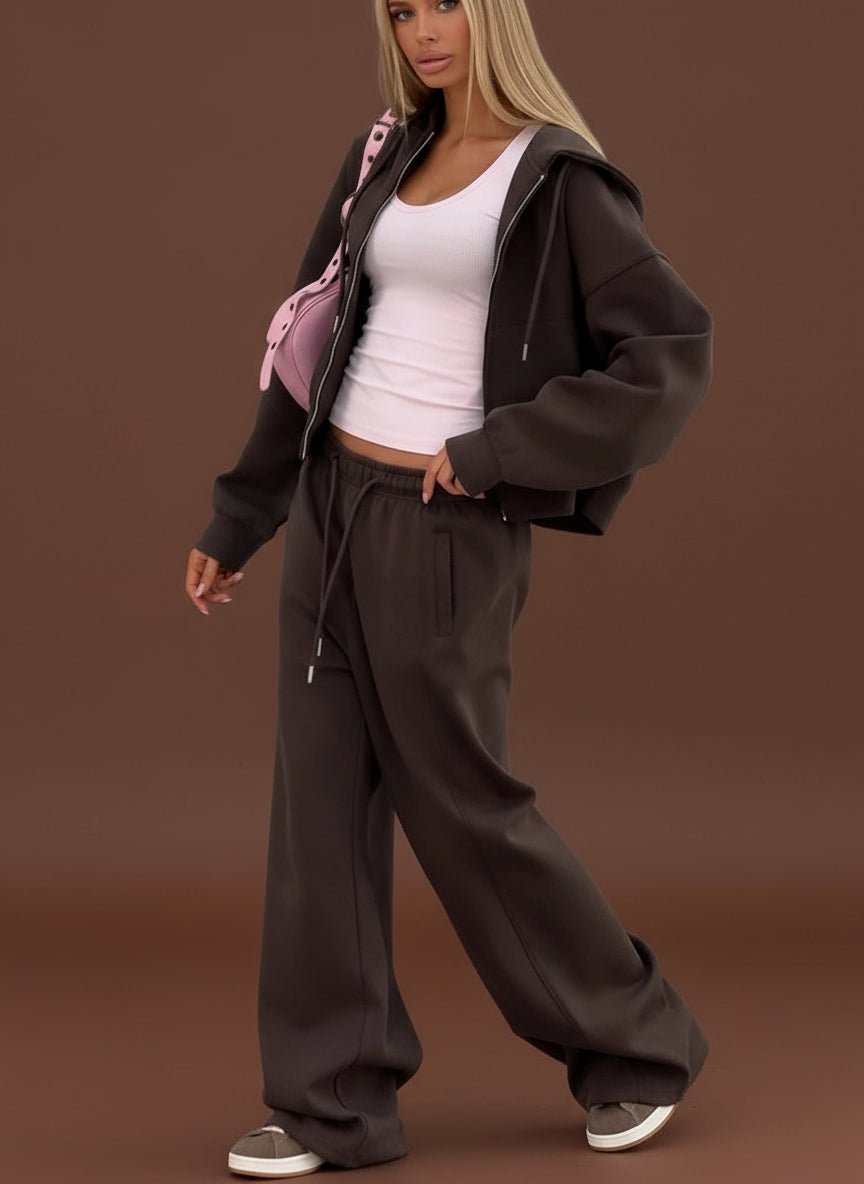 Zipper sweatshirt and sweatpants 2 piece set loungewear. - GoSobiShop Boutique