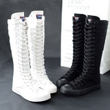 New 2023 Spring fashion ladies long canvas lace up long boot lace-up knee high zipper