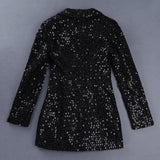 Ladies high quality fashion designer long blazer glitter double buttons black blazer