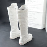 New 2023 Spring fashion ladies long canvas lace up long boot lace-up knee high zipper